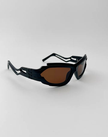 404 Retro Irregular Steampunk Aviator Sunglasses(Black frame with black teal lenses)