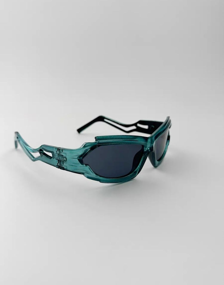 404 Retro Irregular Steampunk Aviator Sunglasses(Teal frame with gray lenses)