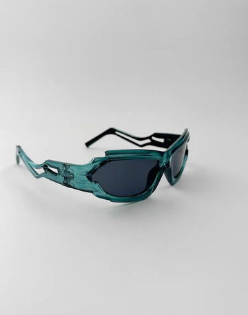 404 Retro Irregular Steampunk Aviator Sunglasses(Teal frame with gray lenses)